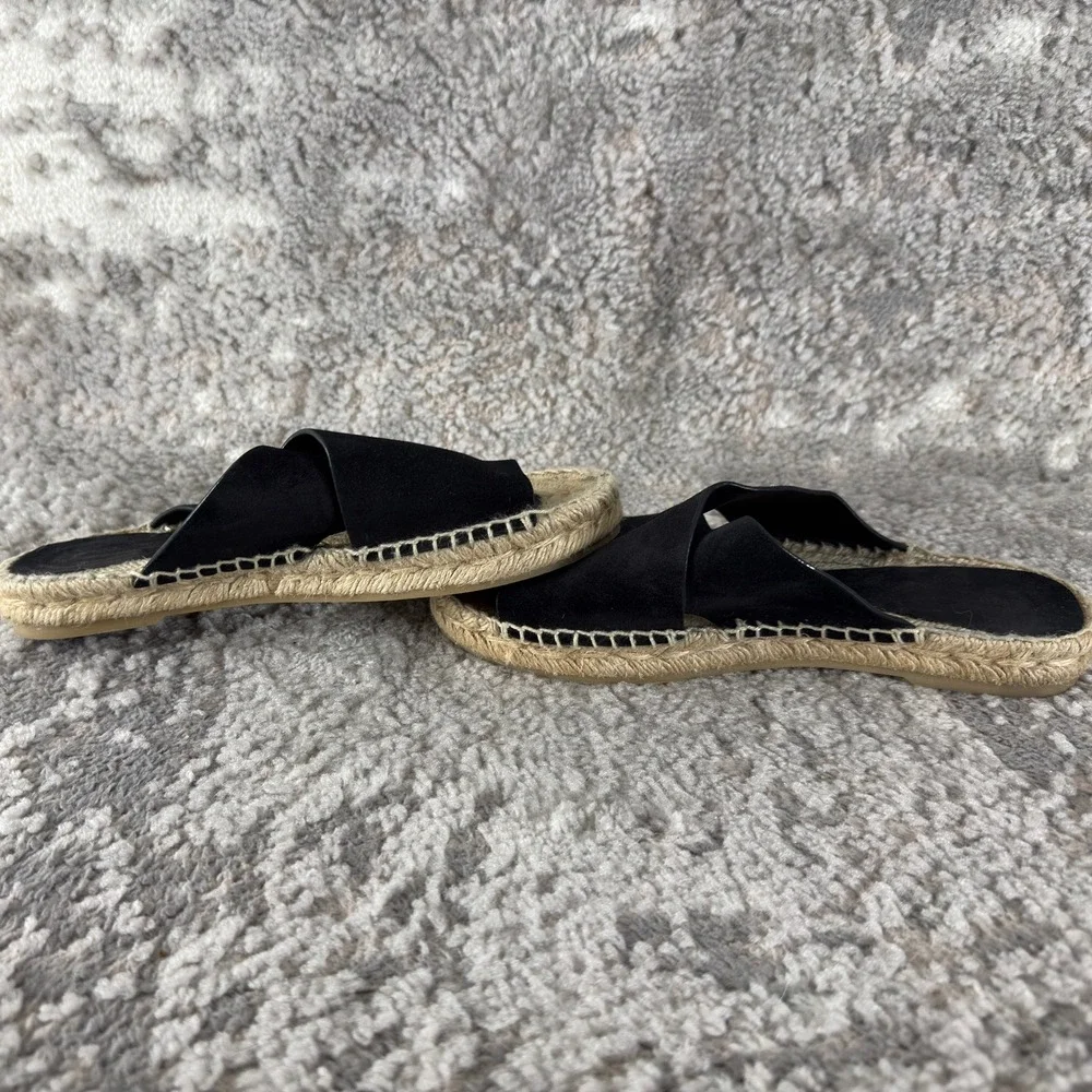 Vince Size 8‎ Suede Crisscross Espadrille Slide Sandal Black Womens
